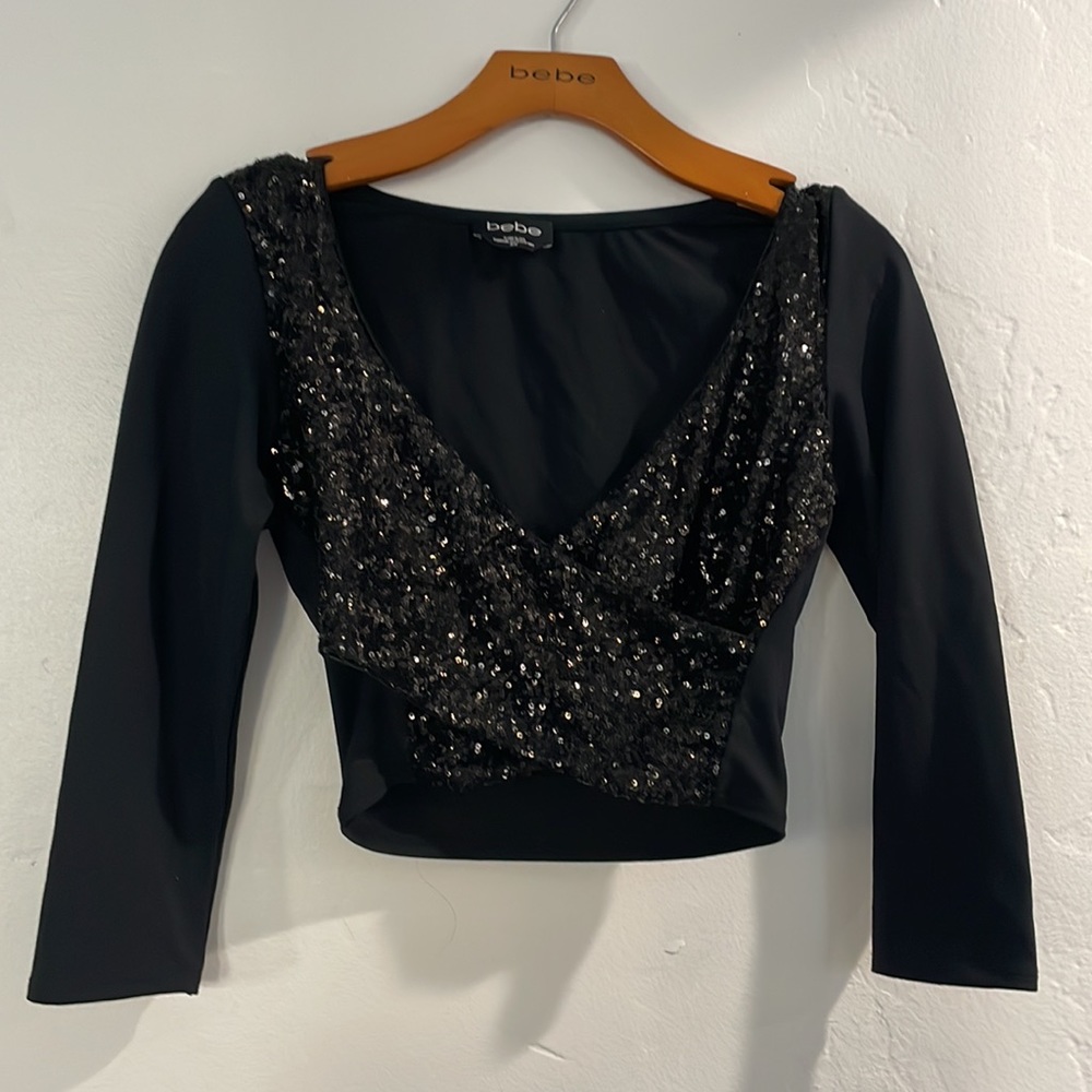 Bebe Black Sequin Top